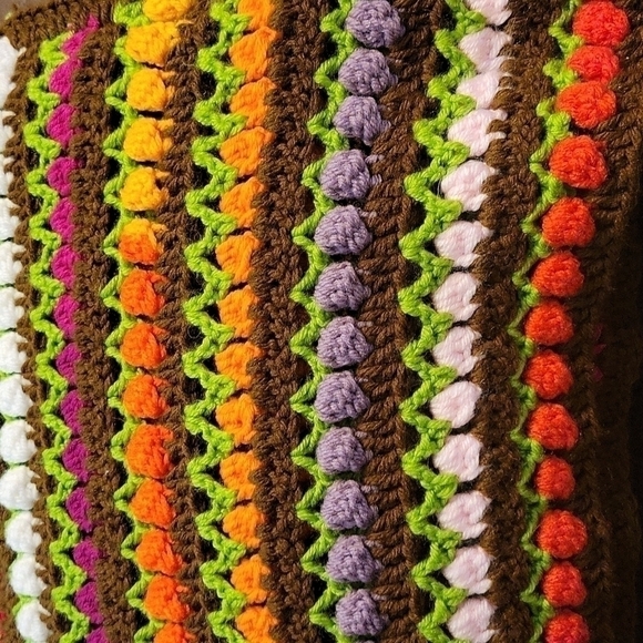 HANDMADE 1970s Rainbow Crochet Baby Lap Receiving Stroller Afghan - Picture 3 of 4